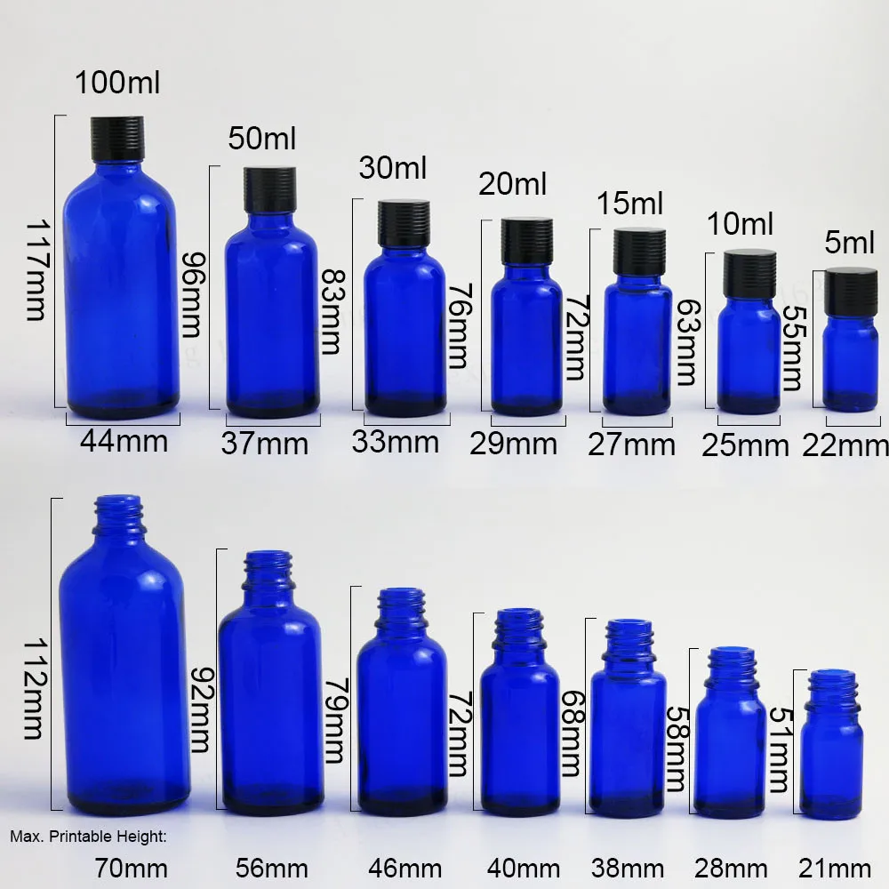 100ml 1oz 50ml 10cc 1/2oz Empty Cobalt Blue Glass Essential Oil Bottle With Aluminum Lids Reducers Reducer 200pcs