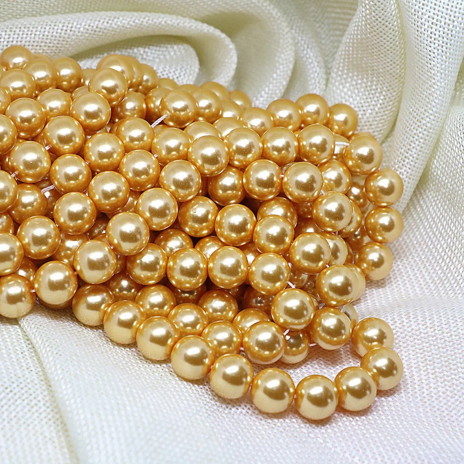 New fashion golden yellow imitation pearl shell round loose beads 4-14mm factory outlet wholesale jewelry making 15inch B1610