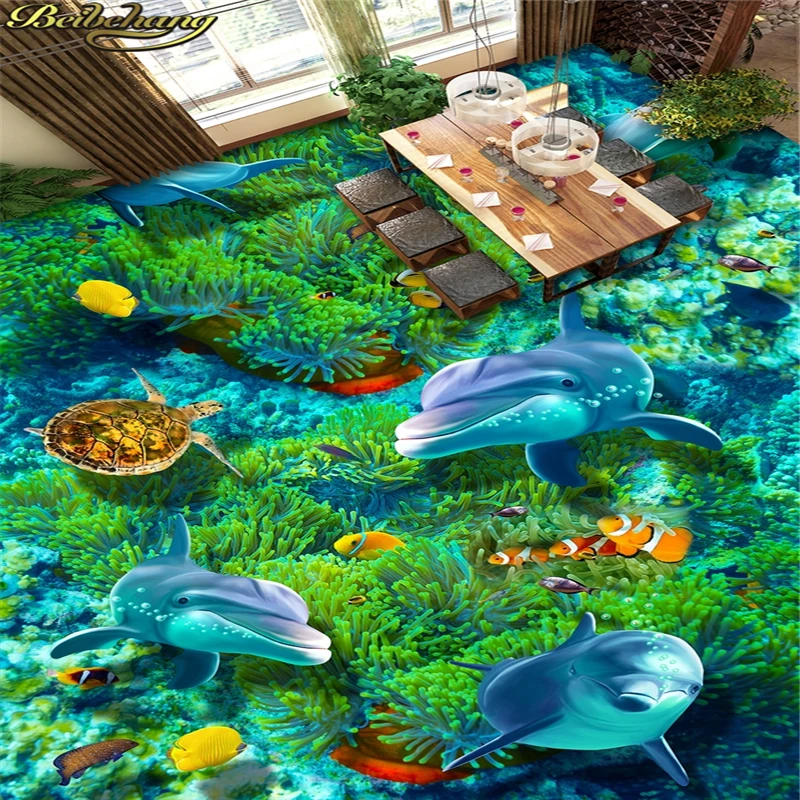 beibehang 3D PVC floor mural wallpaper wear non-slip waterproof thickened self-adhesive floor sticker wall painting Murals color