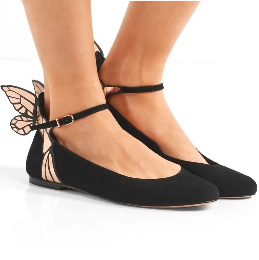 

New Women Back Butterfly Wings Flats Pointed Toe Suede Leather One Strap Angle Wings Leisure Shoes