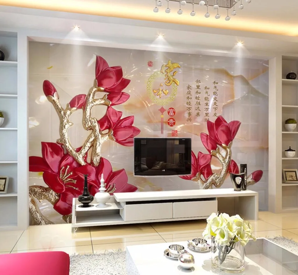 

Beibehang Custom wall paper home and rich red flower TV sofa background wall living room bedroom background murals 3d wallpaper