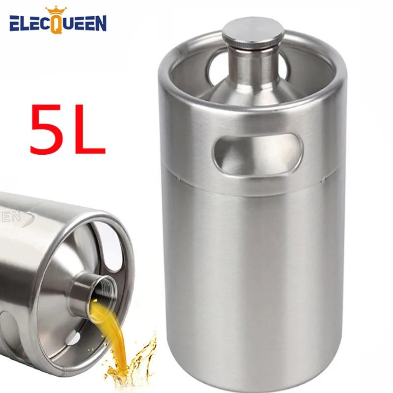 Mini Growler,304 Stainless Steel 5L Mini Keg Beer Growler Portable Beer Bottle for Picnic/BBQ Home Brewing Beer Making Tool