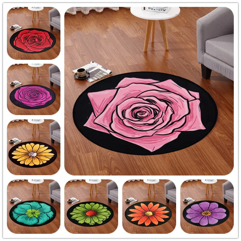 

Rose printen Round Carpet Child baby bedroom Game Crawl large Area rugs Kids Room computer chair Mat carpets for Living Room Rug