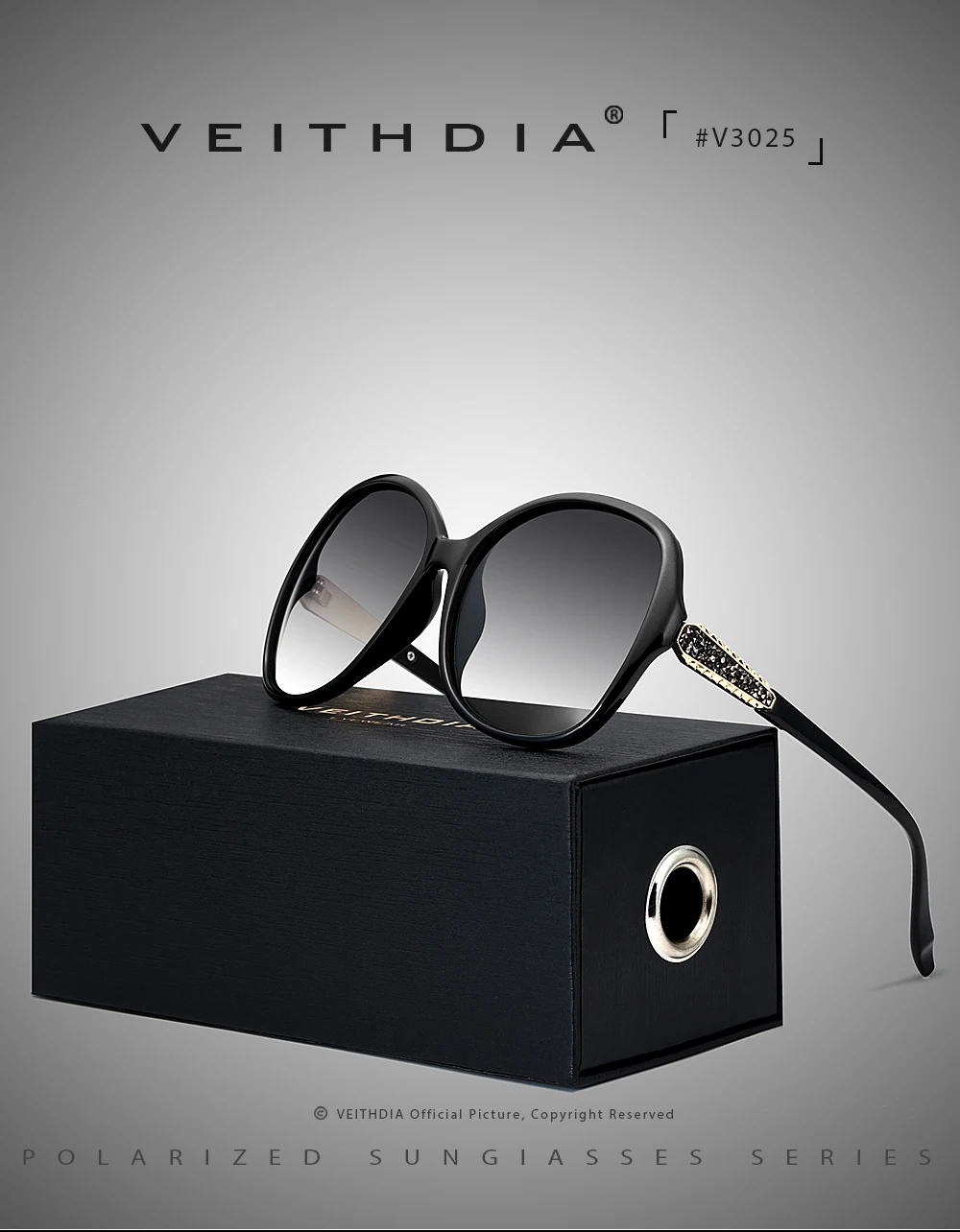 Veithdia retro mode sonnenbrille polarisiert uv400 luxus damen vintage designer frauen sonnenbrillen brillen für frauen v3025 – Detail 1