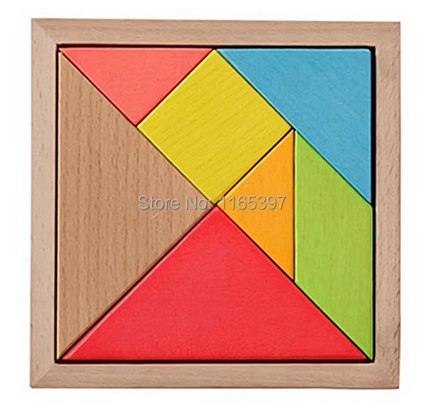 

6pc multi colored wooden tangram puzzle kids children kindergarten early color shape logical education finger hand mind practice