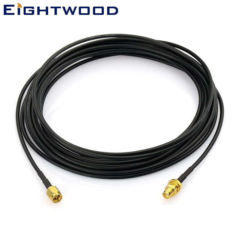 Eightwood WiFi Antenna Extension Cable RP-SMA Male to Female RG174 Coaxial 500cm for Wireless Router Wlan PCI Card 2-Pack