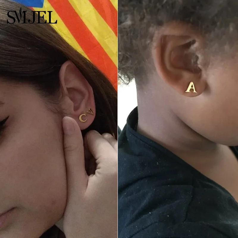SMJEL A-Z Alphabet Earrings Stainless Steel Initial Letter Earrings for Women Girls Personalize Everyday Jewelry bijoux