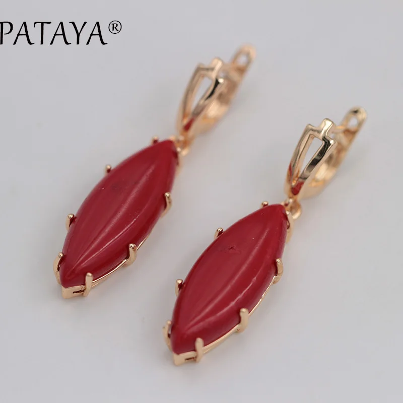 

PATAYA New Exclusive 585 Rose Gold Color Dangle Earrings Multicolor Red Natural Stone Earrings Women Party Wedding Jewelry RU