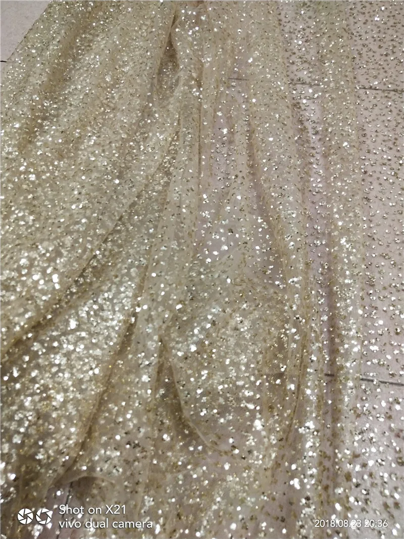 

Gold color tulle lace with glued glitter fashion H-181049 african glitter lace fabric for party dress 5yard/lot embroidered
