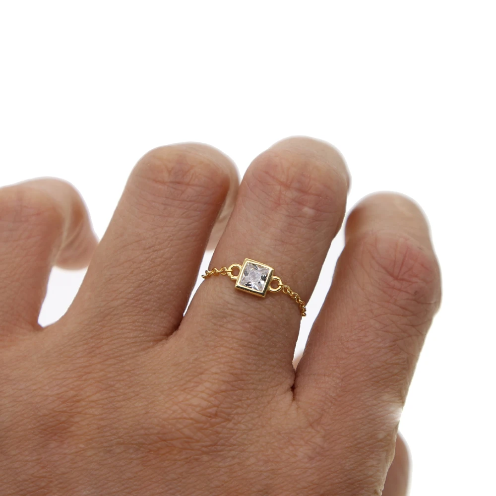 CZ Rings Female Ring Bijoux Newest White bezel Zirconia minimal geomtric thin chain cz charm Wedding Engagement Rings For Women