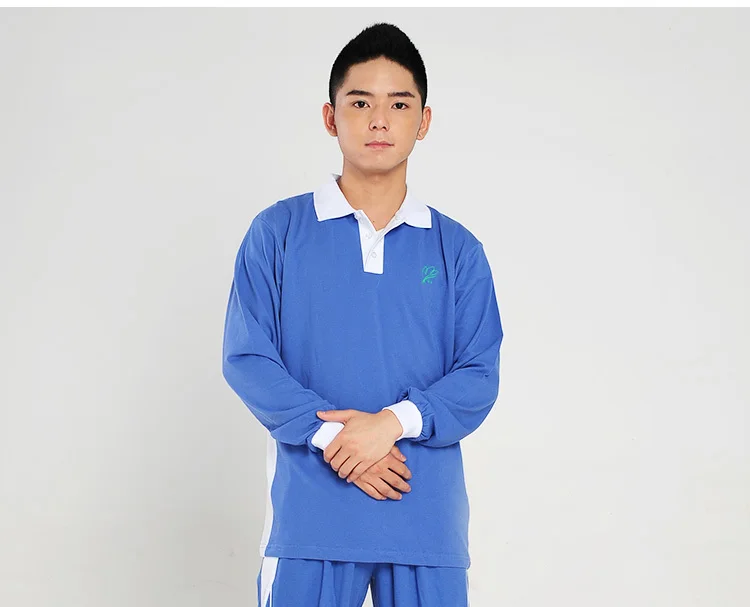 High quality youth vitality Chinese wind boys in spring and autumn sportswear wear white and blue stitched long-sleeved t-shirts