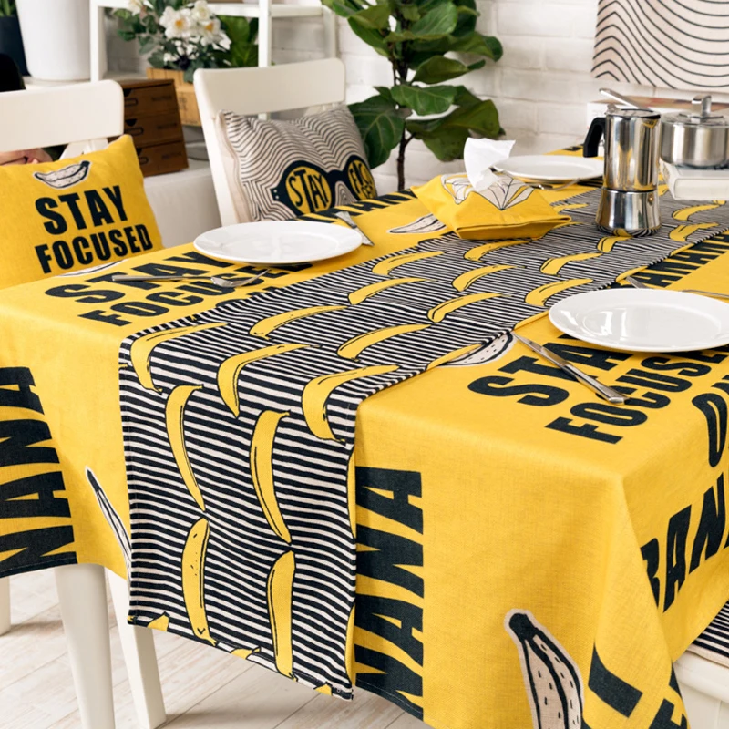 

High Grade Home Table decor Nordic Yellow theme Cartoon pattern 9644 Linen Placemat Tea Western mats coffee Table flag