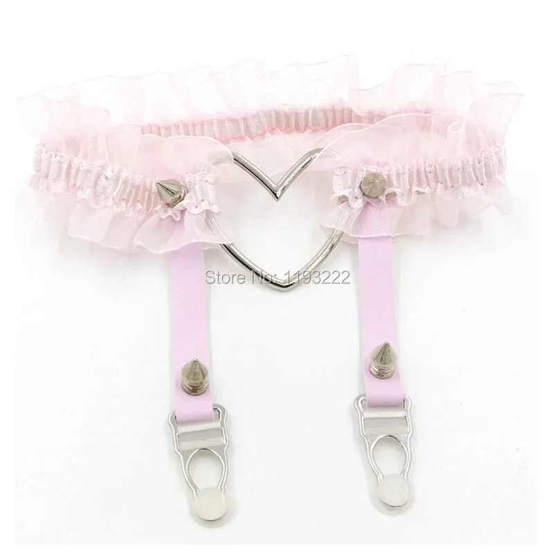 2PC Top Fashion 100% Hanmdade Sexy Harajuku Lolita Kawaii Lace Floral Leg Large Heart Garter Belt Stocking Suspender Straps