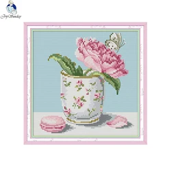 Joy Sunday Flower in Cup Pattern DIY Handmade DMC 14CT and 11CT Cross Stitch Kits and Printed Embroidery Wholesale Needlework