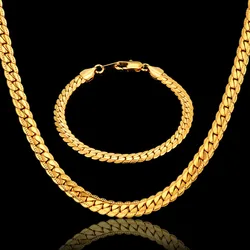 Gold Silver Color Stainless Steel 6mm Snake Chain Bracelets Neckalce For Women Men Fashion Party Wedding Jewelry Sets Gifts