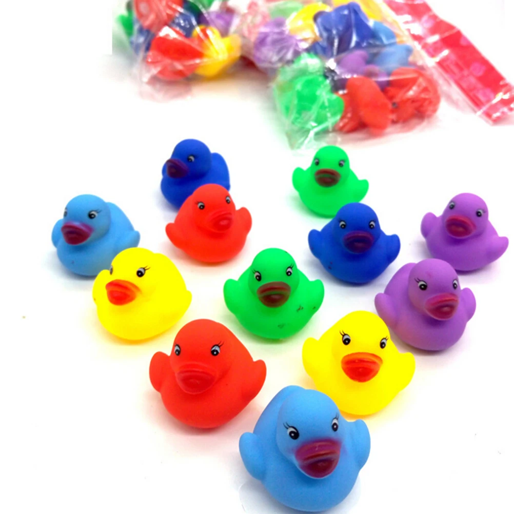 12pcs Cute Mini Colorful Rubber Float Squeaky Sound Duck Bath Toy Baby Bathroom Water Pool Funny Toys for Girls Boys Gifts