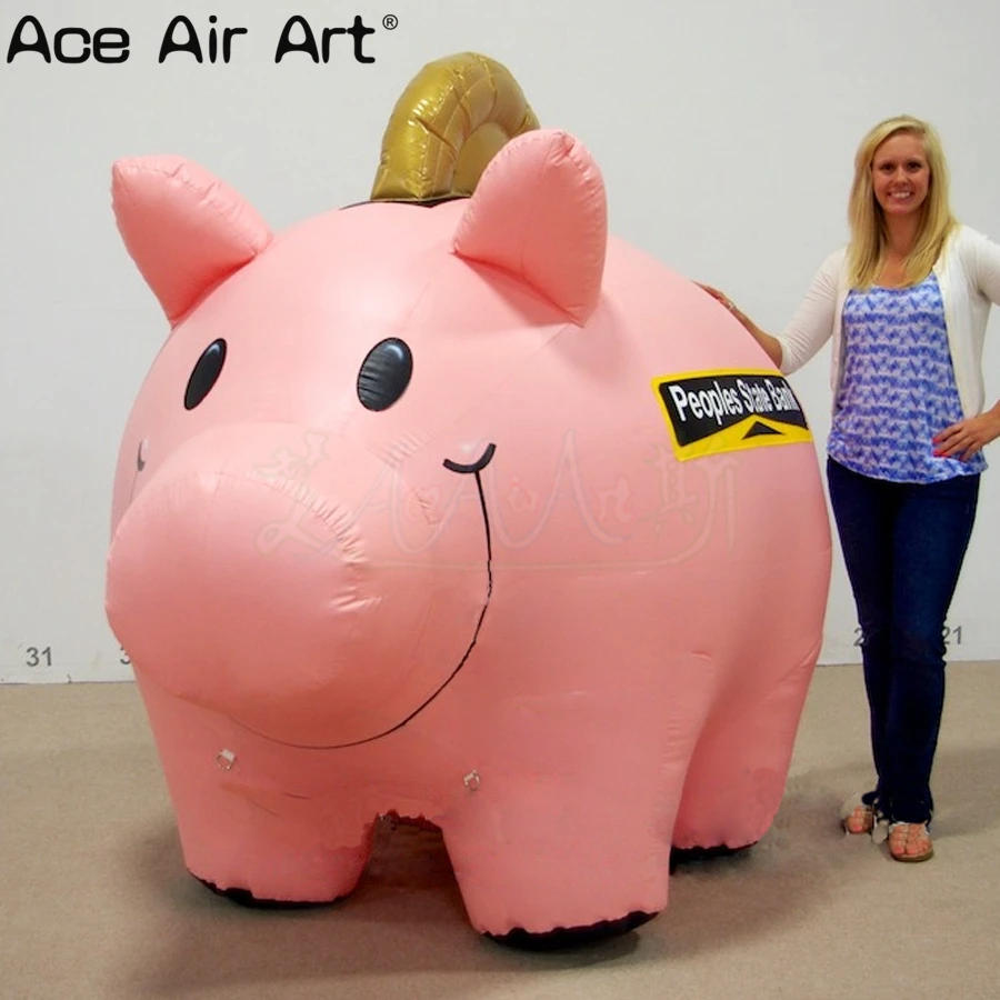 Cute 2.5m L pink inflatable piggy bank with customized logos for advertising/bank decoration