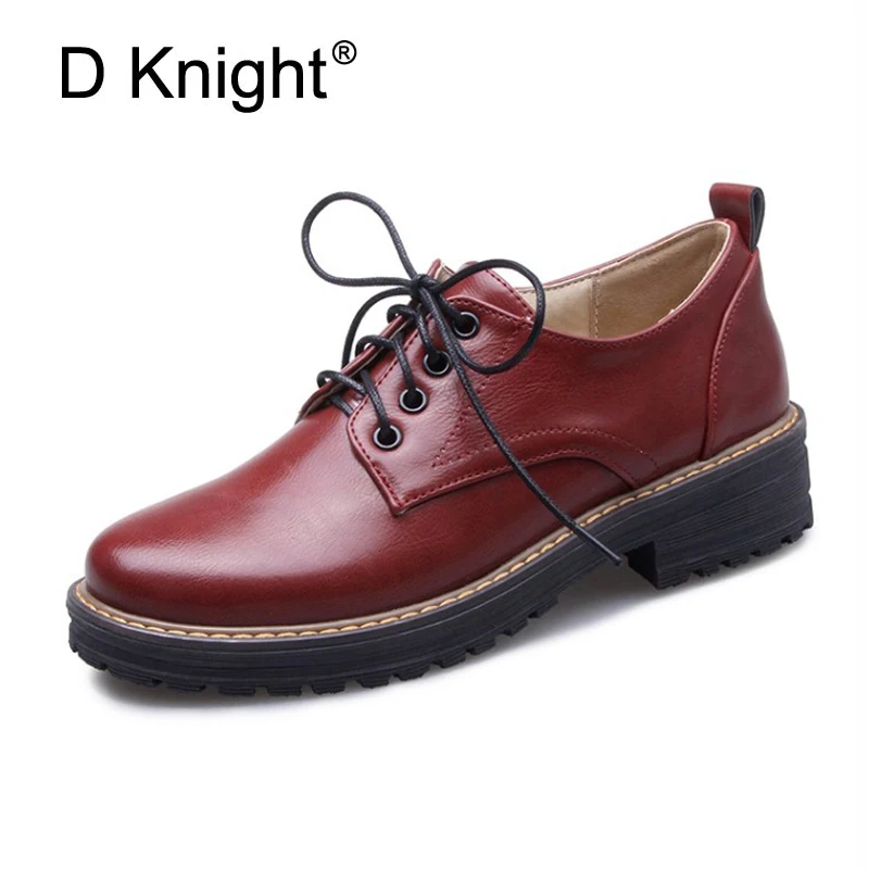 

Lady Casual Flat Loafers Shoes Fashion PU Leather Round Toe Women Brogue Size 34-43 Women's Flats New England Women Oxford Brown