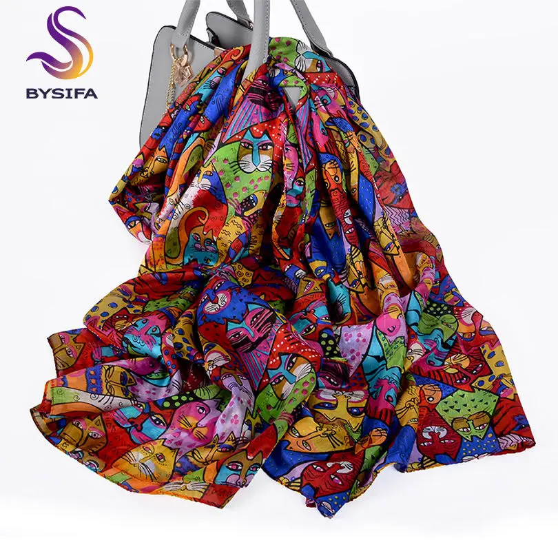 BYSIFA weiß100 % Seidenschal Damen Schals Bufandas Sommer Strandschals Foulard Herbst Winter Marke Blumendesign Lange Halstücher Hijabs 3