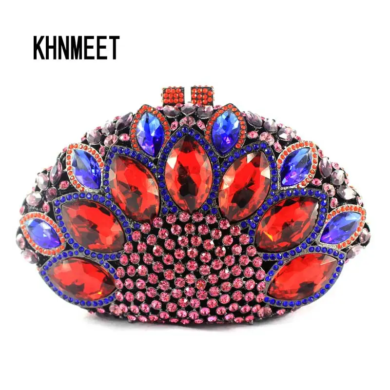 LaiSC Peacock shape ladies Clutch bag  red diamond crystal women party bags vintage bride wedding mini handbag evening bag SC024