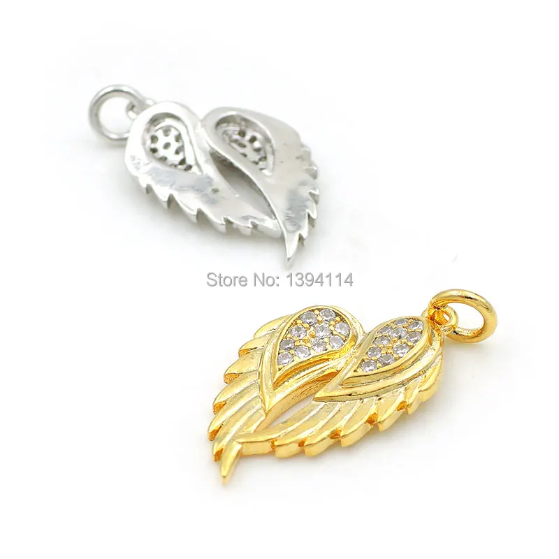 22*13*3mm Micro Pave Clear CZ Combination Charm Of Double Wings Fit For Making DIY Bracelets Or Necklaces Jewelry