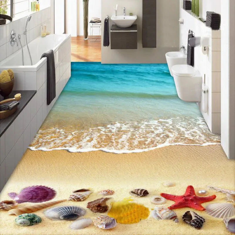 Custom 3D Floor Wallpaper Modern Kitchen Floor Decor Room Landscape 3D Stereo Starfish Shell PVC Self-adhesive Mural Wall Papers