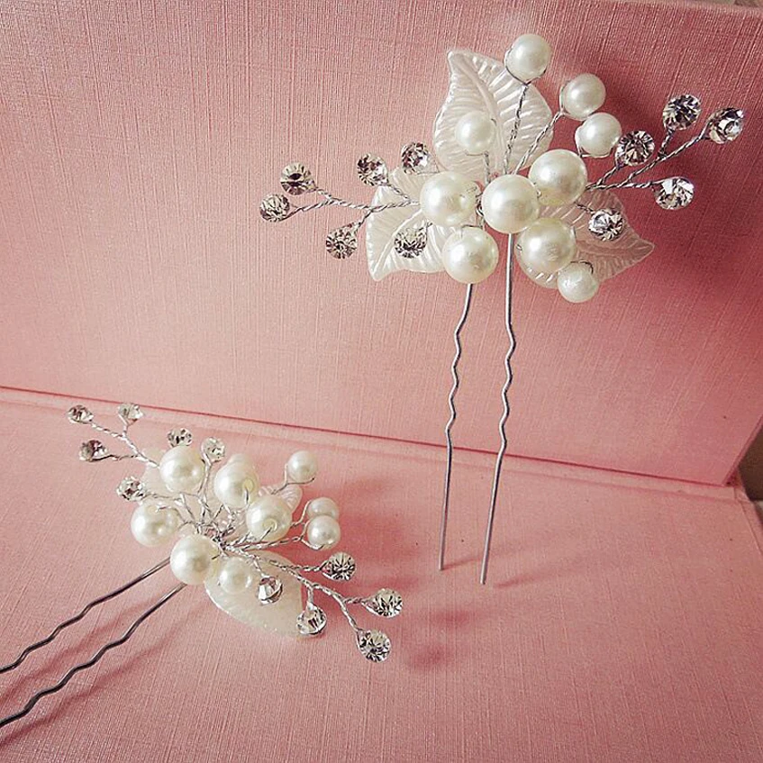 Elegant Bridal Wedding Crystal Pearl Flower Hair Pins Charm Handmade Bridesmaid Bridal Veil Jewelry Hair Accessories