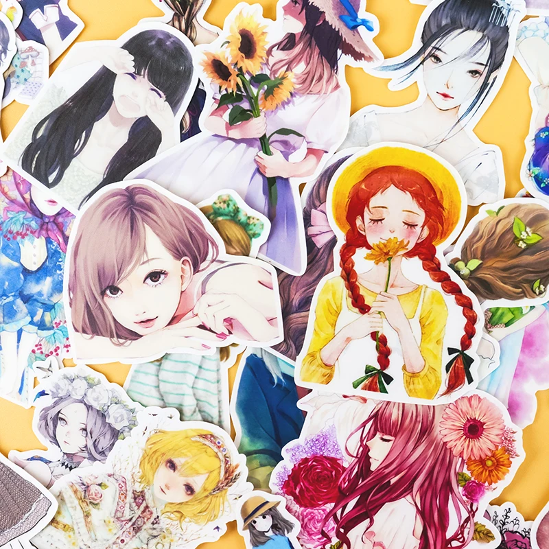 32Pcs Waterproof Anime Girls Stickers Diary Sticker Scrapbook Decoration Paper DIY Stickers School Office Supply Kids Toys