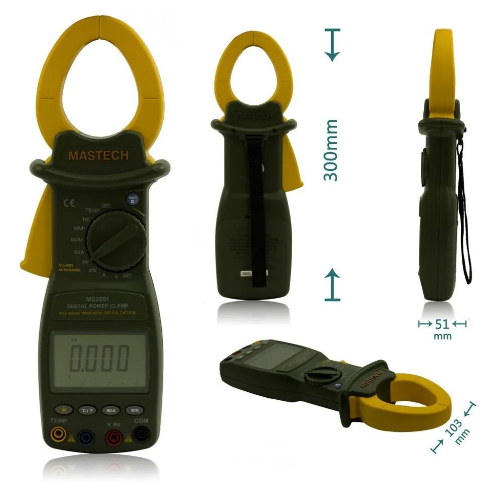 MASTECH MS2201 Digital Clamp Meter Auto range True RMS active/apparent/reactive Multimeter Power Factor Meter Ammeter Voltmeter