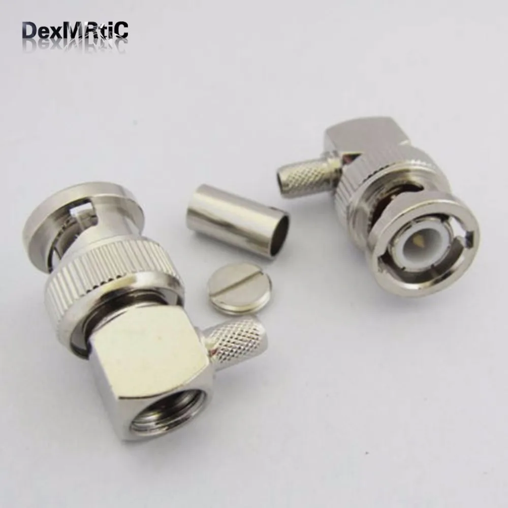 1pc  BNC male plug  RF Coax Connector right angle Crimp  for RG58 RG142 LMR195 Nickelplated  for radio antenna