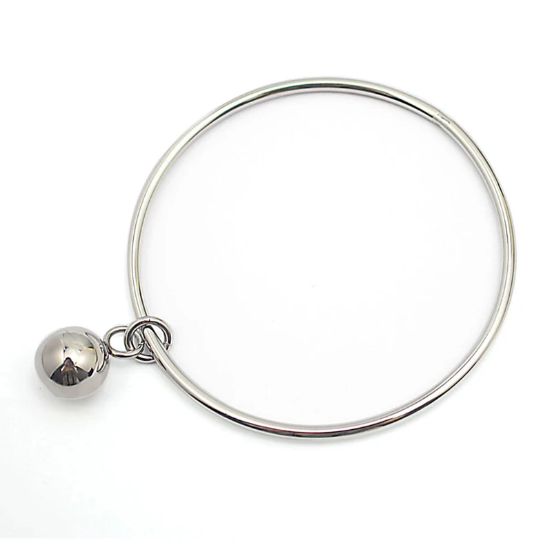 Stainless Steel Ladies Dangle Disc Pendant Wristband Metal Silver Color Wiring Charms Bracelets with Beads Ball Women Jewelry