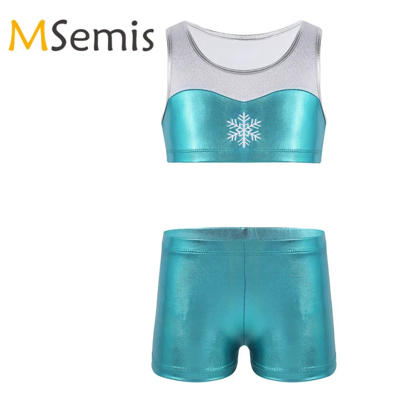 2PCS Kids Girls Ballet Shorts Tankini Outfit Shiny Embroidery Tank Top with Bottoms Set for Ballet Gymnastics Leotard for Girls