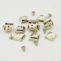 가방용 실버 피라미드 사각 나사 스터드 및 스파이크, 가죽 리벳, DIY 액세서리, 의류, 14x14mm, 10 개