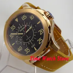 44mm Parnis sapphire glass ST2557 GMT 24 hours mens watch 776 black dial gold case 5ATM water resistance