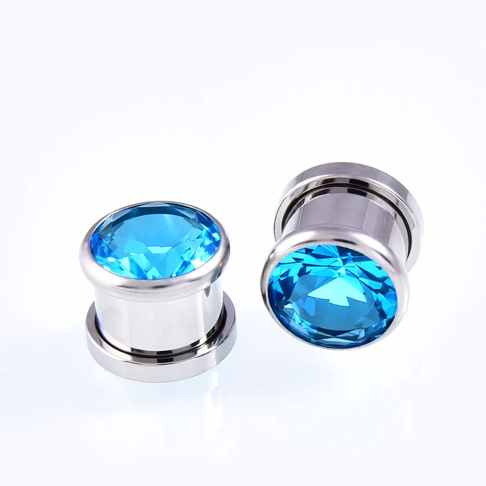 Hot Sale Crystal Zircon Flesh Tunnel Plug Screw Fit Ear Piercing Gauge Stretching Expander Jewelry Zirconia Earring Earlets