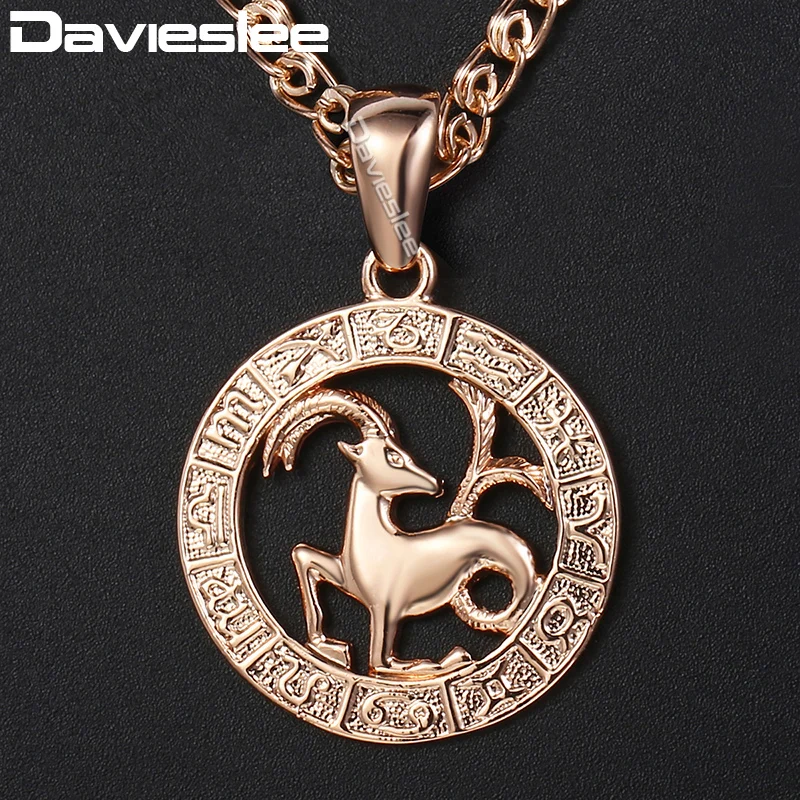 Davieslee Capricorn Zodiac Sign Pendant 585 Rose Gold Color Constellation Pendant Necklaces For Woman Jewelry Wholesale DGP277