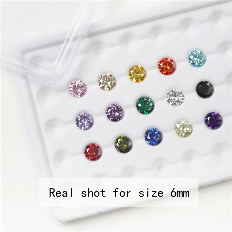 15pcs  CZ  1pcs Per Colors Size 4~10mm Loose Round Shape Synthetic Cubic Zirconia Stone