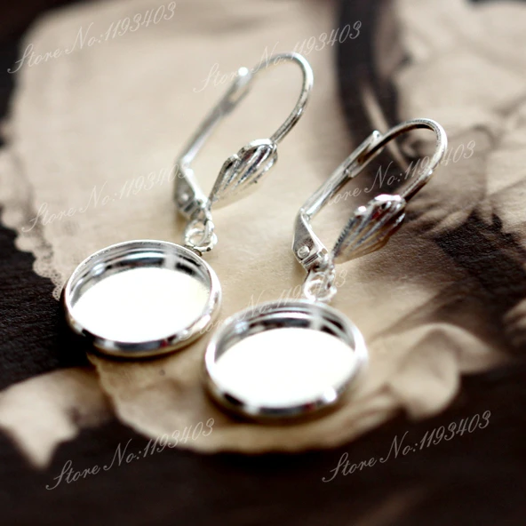 

12mm 16mm Earring Hooks Silver finish base Brass tray earring - Cabochon Setting With Round 12mm 16mm (EAR-85)