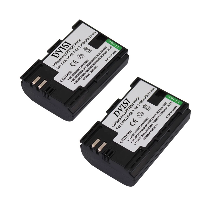 2pcs LP-E6 LP E6 LPE6 Rechargeable Battery+USB Dual Charger for Canon 70D 5DII 5D2 5D3 7D 6D 60D with EU/US 2 Pin Plug Adapter