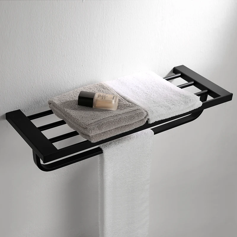 

Bath Towel Holder Matte Black Foldable Wall Mounted 60 cm Bathroom Towel Rack Holder 304 Stainless Steel Towel Shelf