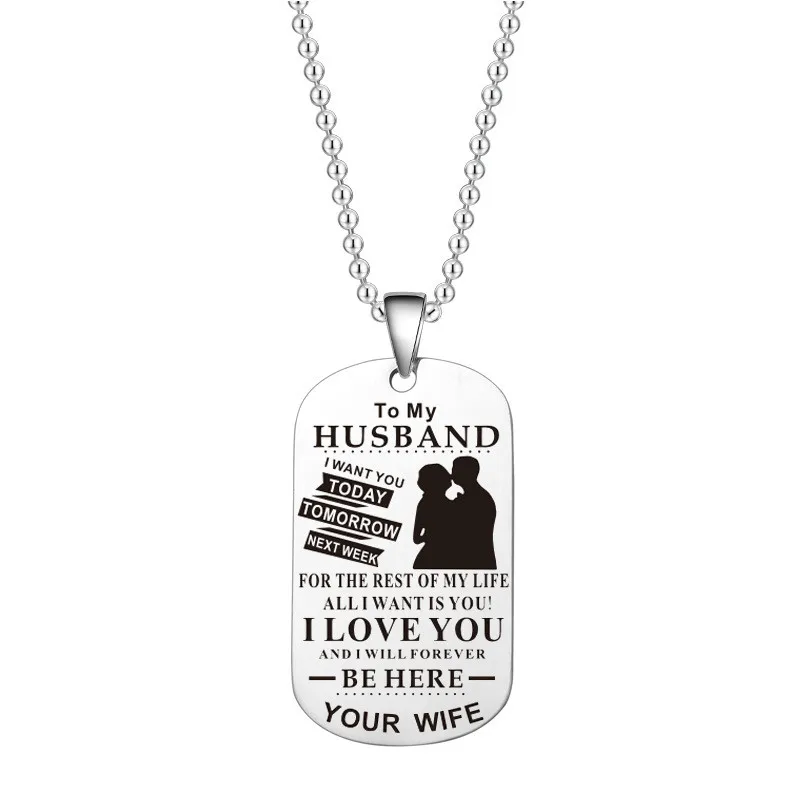 Love Necklace Keychain TO MY HUSBAND/WIFE I Want You Today Tomorrow Silver Tag Pendant Necklace Key chains For Couples