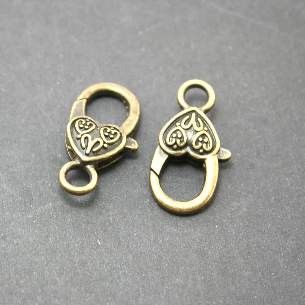 New Style 6pcs/lot Antique Bronze Plated Heart Lobster Clasp 14*27mm for Jewelry Making FKA004-77