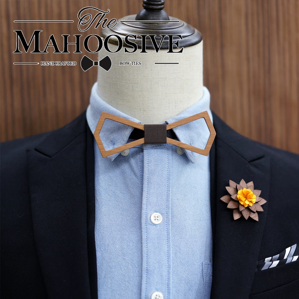 Mahoosive 2017 New Design Handmade Hardwood Mens Wooden Bow Ties Gravatas Corbatas Business Party Ties For Men Wood Ties