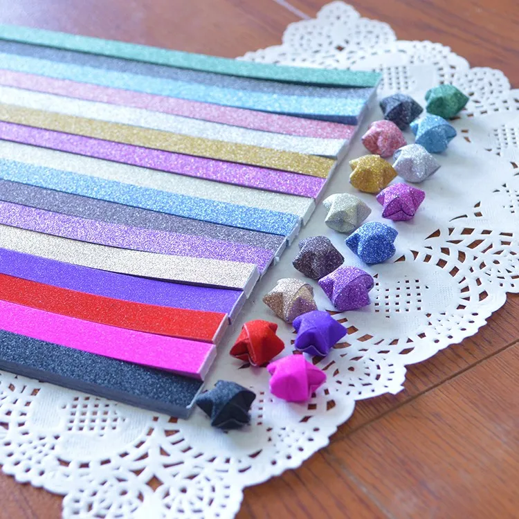 60pcs/lot Folding Kit Lucky Origami Rainbow Color Pure Color Pearl Shine Paper Wish Star Paper Strips Paper Crafts Gift