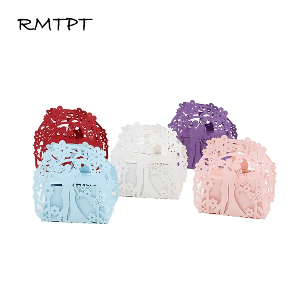 RMTPT 50Pcs/lot 2019 NEW Laser Cut Favor Boxes Party Wedding Favor Ribbon Candy Boxes Gift Box (Bride and Groom)