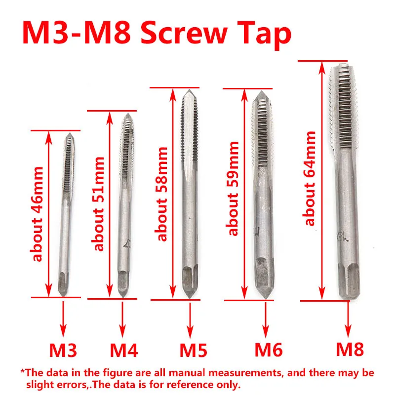 1pcs Adjustable T Handle Wrench Ratchet Spanner + 5pcs M3-M8 Screw Taps Thread Metric Plugs Machinist Hand Tools Tap & Die Set