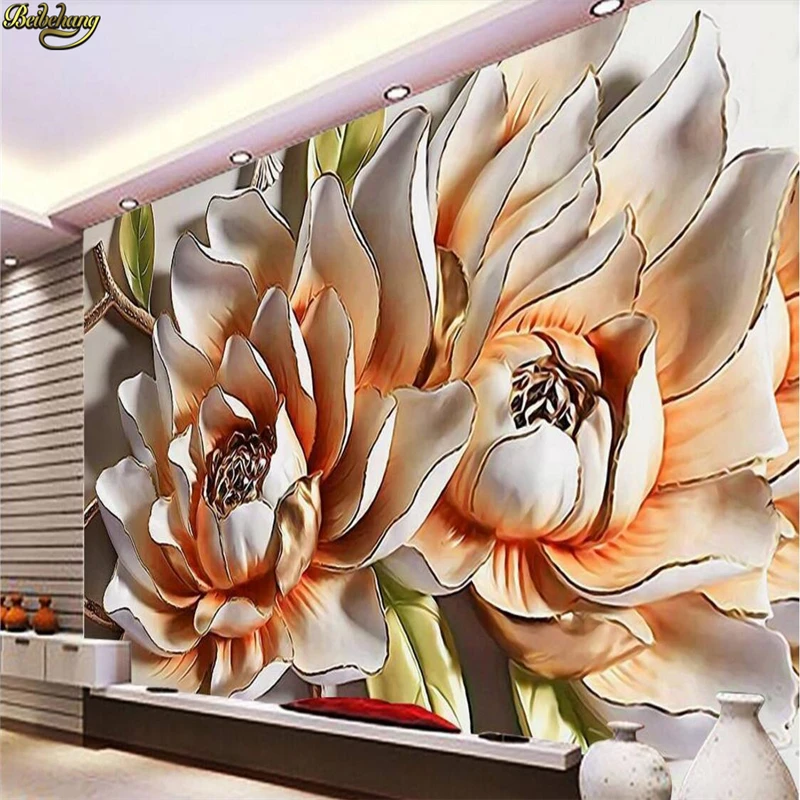 

beibehang Custom Photo Wallpaper Mural Peony Flower Embossed Wall 3D Wall Embossed Decorative Mural papel de parede