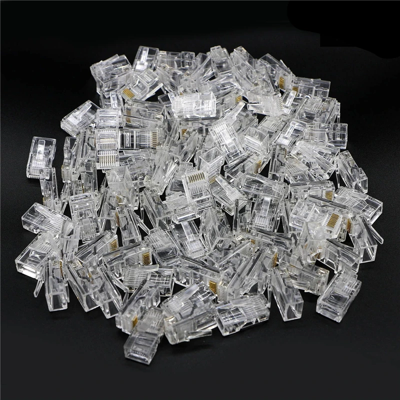 100pcs Crystal 8Pin RJ45 Modular Plug Rj-45 Network Cable Connector Adapter for Cat5 Cat5e Cat6 Rj 45 Ethernet Cable Plugs Heads