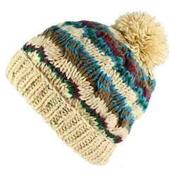 BomHCS Morehats Bohemian Stripe Crochet Knit Slouchy Pom Pom Handmade Beanie Winter Warm Hat