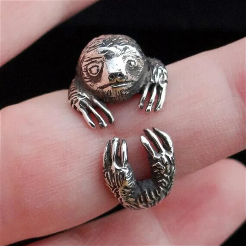 Handmade adjustable Sloth Ring for women men jewelry cute animal ring